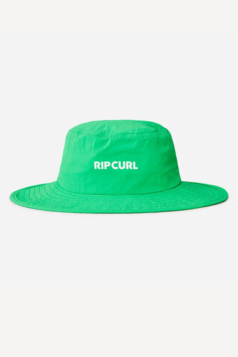 Chapeau de bain anti-UV vert en tissu léger, marque Rip Curl, pour protection solaire UPF 50+ à la plage.