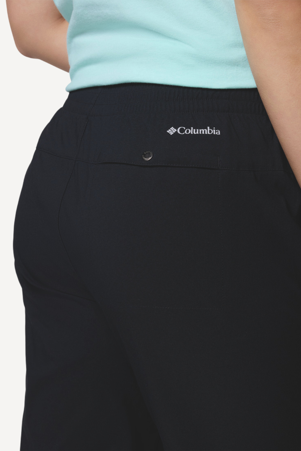 Pantalon anti-UV Columbia pour femme, couleur noire, avec taille extensible et poches sécurisées, UPF50+.