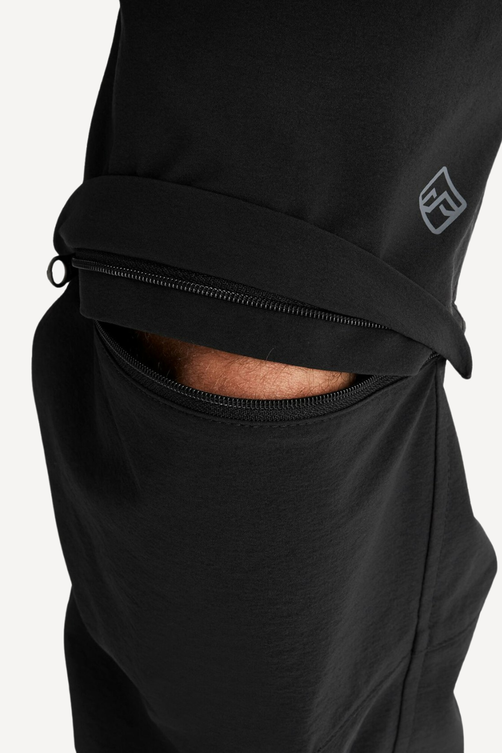 Pantalon anti-UV noir Flinders Convertible avec zip, léger et extensible pour homme, protection solaire UPF 50+.