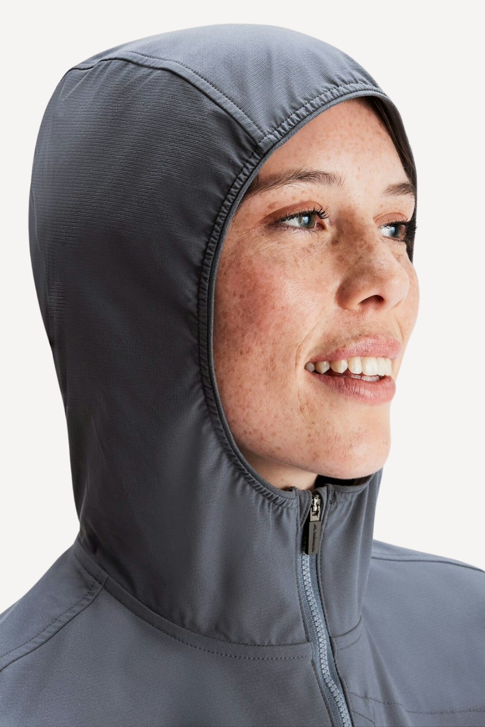 Veste anti-UV grise pour femme, légère et respirante avec capuche, protection solaire UPF 50+.