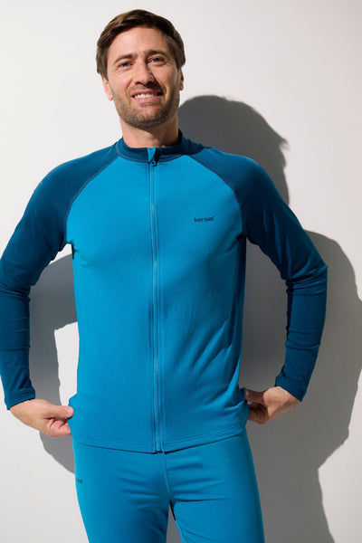 Veste de bain anti-UV - Moorea en bleu pour homme, légère, respirante, avec protection UPF 50+.