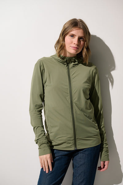 Veste anti-UV - Oasis olive pour femme, légère et respirante, offrant protection solaire UPF 50+.