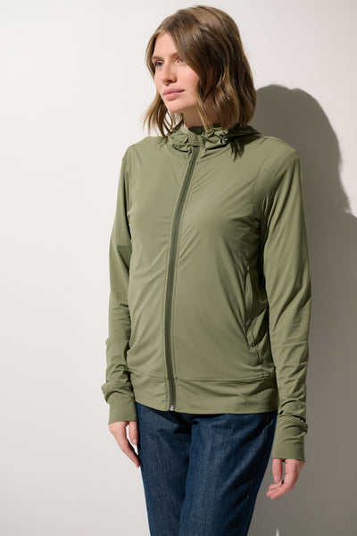 Veste anti-UV - Oasis verte pour femme, légère et respirante, offrant une protection solaire UPF 50+.