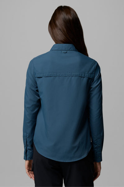 Chemise anti-UV - Silver Ridge 3.0 pour femme, couleur bleu, vue arrière, manches longues, protection solaire UPF 50+.