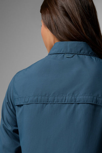 Chemise anti-UV - Silver Ridge 3.0 bleu pour femme, légère et élégante, avec protection solaire UPF 50+.