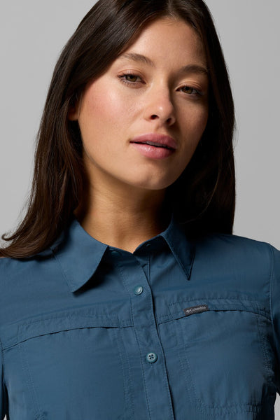 Chemise anti-UV - Silver Ridge 3.0 pour femme, couleur bleu, légère et respirante, idéale pour la protection solaire.