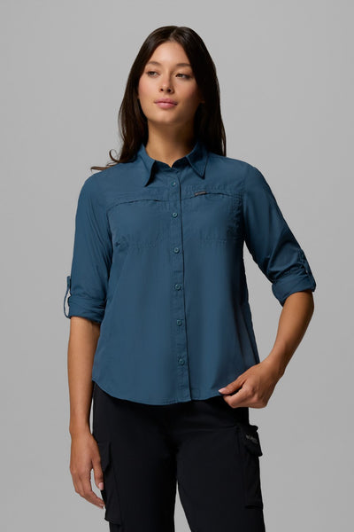 Chemise anti-UV - Silver Ridge 3.0 bleu pour femme, légère et respirante avec manches longues pour protection solaire.