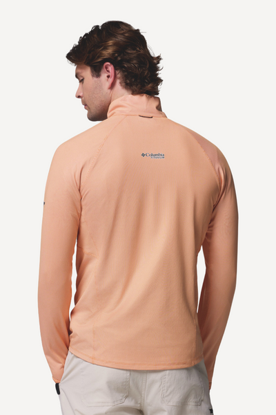Sweat-shirt anti-UV orange UPF 50+ pour homme, léger et respirant, parfait pour profiter du soleil.