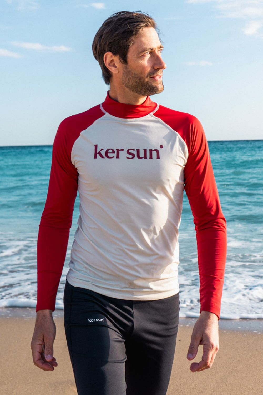 T-shirt de bain anti-UV - Malibu pour homme, manches longues, UPF 50+, idéal pour sports aquatiques en bord de mer.