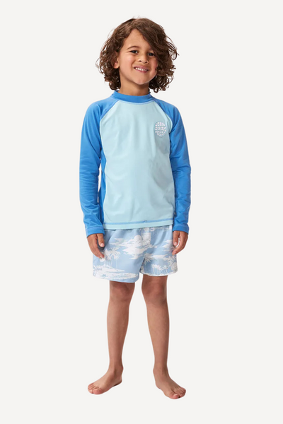 T-shirt de bain anti-UV - ICONS BRUSHED bleu pour enfant, UPF 50+, idéal pour la plage et la protection solaire.