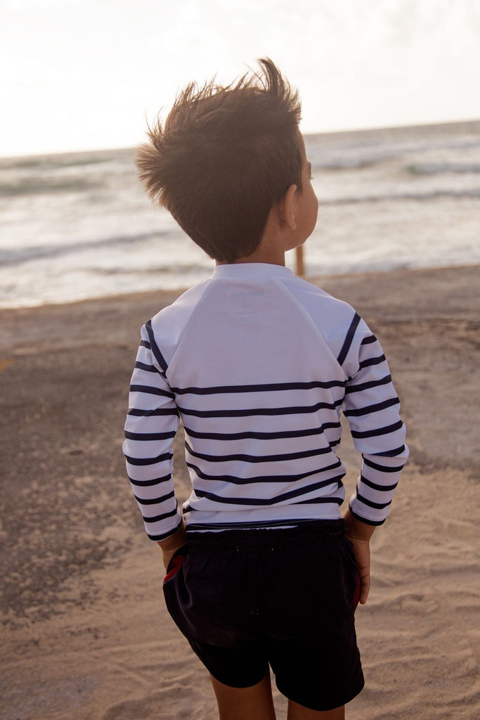 Tee-shirt-de-bain-enfant-mariniere-blanche-Nuvees-KERSUN