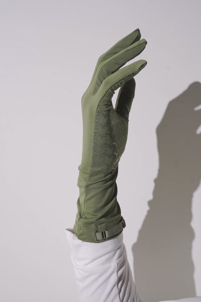 Gants anti-UV - Mojave verts, longs, légers, offrant protection solaire UPF 50+ pour femme.