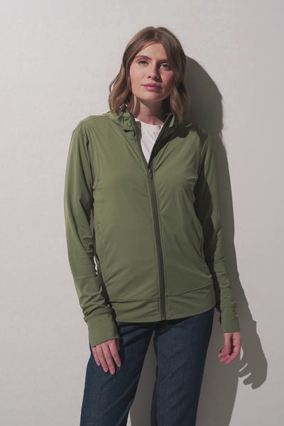 Veste anti-UV - Oasis verte pour femme, légère et respirante, offrant une protection solaire UPF 50+.