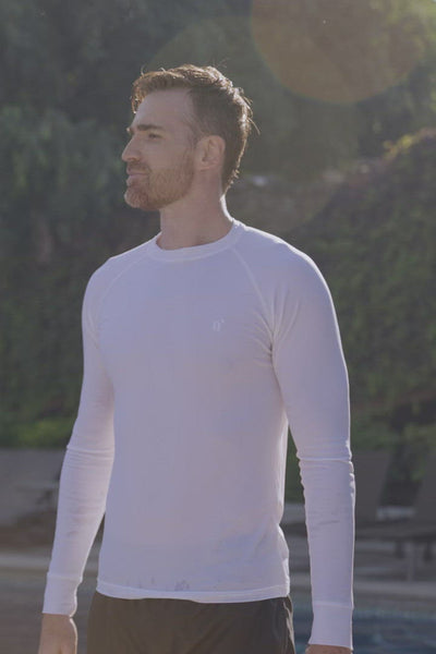 T-shirt de bain anti-UV - Moorea blanc pour homme, manches longues, léger et UPF 50+ idéal pour activités aquatiques.