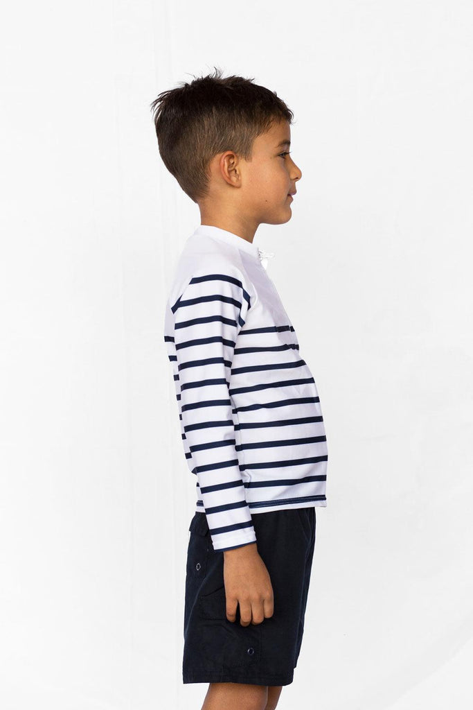 T-shirt anti-UV enfant zippé (fille ou garçon) - Marinière Océan - Nuvées - KER-SUN