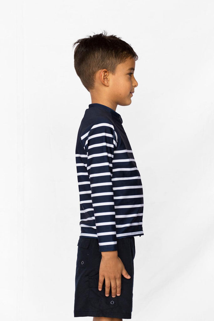 T-shirt anti-UV enfant zippé (fille ou garçon) - Marinière Inversée - Nuvées - KER-SUN