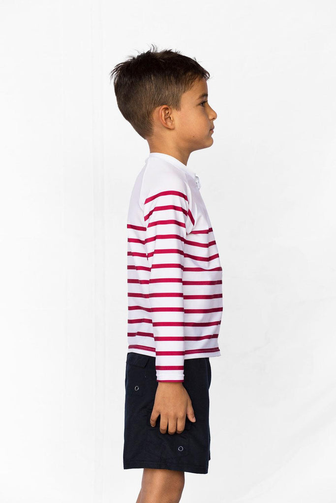T-shirt anti-UV enfant zippé (fille ou garçon) - Marinière Rouge Persan - Nuvées - KER-SUN